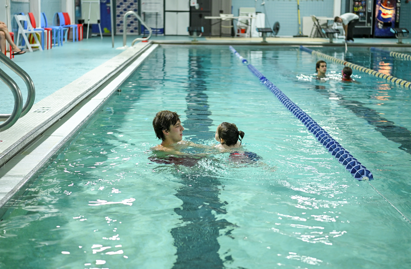 Young swimmer practicing